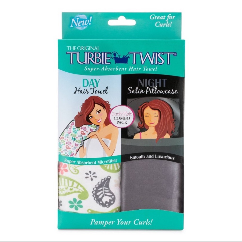 Turbine Twist Curly Hair Combo Pack - Microfiner Hair Towel & Satin Pillowcase